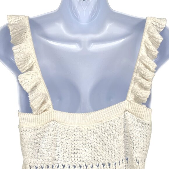 7 For All Mankind Crochet Ruffle Sleeveless Open Knit Top Ecru XS - Picture 4 of 12